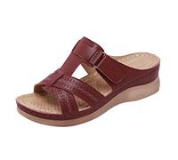 Generico Sandali Donna con Zeppa Estive Ortopediche Comodi Ladies Summer New Summer Sandali da Donna In Pelle con Cuneo Classici da Alla Zeppa Neri Bassi (Rd2,40)