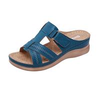Generico Sandali Donna con Zeppa Estive Ortopediche Comodi Ladies Summer New Summer Sandali da Donna In Pelle con Cuneo Classici da Alla Zeppa Neri Bassi (Blue,40)