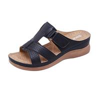 Generico Sandali Donna con Zeppa Estive Ortopediche Comodi Ladies Summer New Summer Sandali da Donna In Pelle con Cuneo Classici da Alla Zeppa Neri Bassi (Black,40)