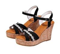 Generico Sandali Donna con Zeppa Estive Ortopediche Comodi Sandali Grandi Alla con Tacco Rotondo E Plateau Effetto Legno,Spessi da Donna Eleganti Bassi Scarpe Mare (Black,43)
