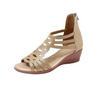 Generico Sandali Donna con Zeppa Estive Ortopedici Comoda Sandali da Donna con Intagli,Punta,Cinturino Alla Caviglia,Scarpe Estive Cerniera Posteriore Per Un 43 Scarpe (Gold,38)