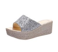 Generico Sandali Donna con Zeppa Estive Platform Comoda Sandali da Donna Summer New Pattern Paillettes Fashion Comode E Versatili On Shoes Tacco Basso Sandalo Sportivo (Silver,38)
