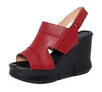 Generico Sandali Donna con Zeppa Ortopediche Eleganti Sandali da Donna Estivi Comodi E Alla con Un Dito Aperto,Retrò,Leggeri,da Spiaggia,Per Le Vacanze,Zeppa Eleganti (Red,37)