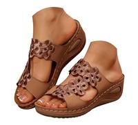 Generico Sandali Donna con Zeppa Zeppe Estive Neri Comoda Ciabatte Estive con Tacco A Forma di Poesia Intagliata,Taglia Grande,Bordo Traforato,Leggere,Casual da Sandali Donna (Brown,42)