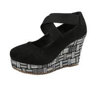 Generico Sandali Donna con Zeppa Zeppe Estive Neri Eleganti Scarpe Singole con Tacco E Nuove in Pelle Scamosciata per La Primavera E L'Estate da Donna,per Donne in Europa Sandali da Mare (Black,37)