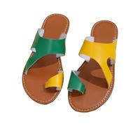 Generico Sandali Donna Cuoio Sandalo Punta Chiusa Donna Pantofole da spiaggia da donna con punta a clip Pantofole casual vuote Scarpe basse Sandali vintage Sandali Sneakers Donna Sandali (Green, 37)