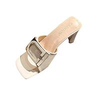 Generico Sandali Donna Estive con Tacco Largo Scarpe Estive Sandali da Donna Fashion New Spring Summer Tacco Spesso Comodo Punta Quadrata Tinta Unita Ciabatte Ortopediche (White,38)