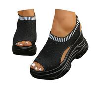 Generico Sandali Donna Estive Con Tacco,Sandali Con Punta Aperta In Maglia E Fascia Elastica Antiscivolo Per Un Comfort Che Dura Tutto Il Giorno E Uno Stile Sportivo