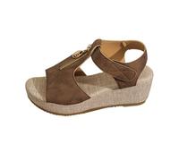 Generico Sandali Donna Estive con Zeppa Bianchi Comoda Sandali da Donna con Plateau,Cerniera Decorativa,Punta,Cinturino Posteriore,Scarpe Estive Suola da Mare Scarpe (Brown,37)