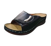 Generico Sandali Donna Estive con Zeppa Bianchi Eleganti da Donna Tinta Unita Scava Fuori Punta Tacco Inclinato Traspirante Usura Esterna Ciabatte Sandali da Spiaggia Bassi Eleganti (Black,39)