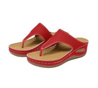 Generico Sandali Donna Estive con Zeppa Ortopedici Estivi Women's Everyday Retro Comfortable And Versatile Thong Sandals Sandali Donna con Zeppa Scarpe Comode Estive (Red,43)