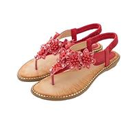 Generico Sandali Donna Estive Eleganti Larghi Da Spiaggia Estivi Piatti Con Cinturino A T Comode Scarpe Passeggio Infradito Cuoio Sandalo Basso Ciabatte Elegante Laccio Dietro Caviglia Rosso 42