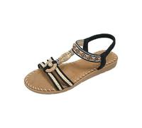 Generico sandali donna estive eleganti,sandali borchie donna,Women's Beaded Flat Sandals Elastic Slingback T Strap Summer Sandals Ciabatte Doccia(Black,38)
