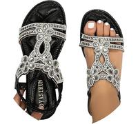 Generico Sandali Donna Estive - Eleganti Sandali Gioiello Comode Bassi Sandalo con Strass Bohemia Flip Flops Mare Ciabatte Open Toe Tacco Basso Sandalo