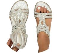 Generico Sandali Donna Estive - Eleganti Sandali Gioiello Comode Bassi Sandalo con Strass Bohemia Flip Flops Mare Ciabatte Open Toe Tacco Basso Sandalo
