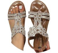 Generico Sandali Donna Estive - Eleganti Sandali Gioiello Comode Bassi Sandalo con Strass Bohemia Flip Flops Mare Ciabatte Open Toe Tacco Basso Sandalo