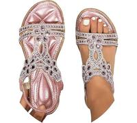 Generico Sandali Donna Estive - Eleganti Sandali Gioiello Comode Bassi Sandalo con Strass Bohemia Flip Flops Mare Ciabatte Open Toe Tacco Basso Sandalo