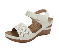 Generico sandali donna estive eleganti,scarpe donna estive con zeppa,Wide Width Sandals For Women Heels Cute Summer Casual Flat Sandals Open Toe Vacation Sandal Grandi Misure (Beige, 36)