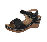 Generico sandali donna estive,sandalo donna estivo,Wide Width Sandals For Women Heels Cute Summer Casual Flat Sandals Open Toe Vacation Sandal Antinfortunistica (Black, 39)