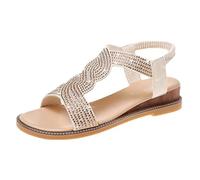 Generico Sandali Donna Estive Zeppa Eleganti Comodi Cintura Elastica da Donna Tacco A Zeppa con Diamanti Scarpe da Spiaggia Bohémien Sandali Casual Romani Neri Bassi Scarpe (Beige,37)