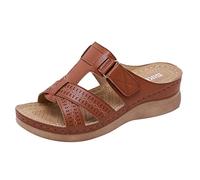 Generico Sandali Donna Estive Zeppa Estive Bianchi Comodi Ladies Summer New Summer Sandali da Donna In Pelle con Cuneo Classici da Alla con Zeppa Scarpe Ortopediche (Brown,41)