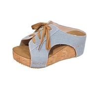 Generico Sandali Donna Estive Zeppa Estive Plateau Comoda Sandali da Donna con Plateau in Denim,Punta E Tacco in Sughero. Eleganti Neri Bassi (Blue,36)