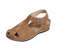 Generico Sandali Donna Estive Zeppa Estive Plateau Comoda Sandali da Donna Estivi Comodi E Alla Baotou Retrò Cavi Leggeri da Spiaggia Per Le Vacanze Casual con Chiusi (Brown,36)