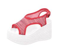 Generico Sandali Donna Estive Zeppa Ortopedici Eleganti Sandali Estivi da Donna In Rete Traspirante con Zeppa E Tacco A Spillo,con Fibbia A Una Linea,Comodi Sportivi Scarpe (Red,39)