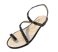 Generico Sandali Donna Estivi Infradito Con Strass Estate Capispalla Fata Francese Wind Wrapped Flat Bottom Strap Scarpe Da Ciabatte Estive Eleganti Sandalo Basso Estivo Spiaggia Comode Bassi Nero 38