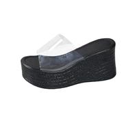 Generico Sandali Donna Estivi Ortopediche Sandali con Zeppa da Donna con Una Parola E Fondo Spesso,alla,Estivi,Nuovi,in Denim,Quadrata,Pantofole Dorati (Clear,39)