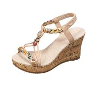 Generico Sandali Donna Estivi Plateau Sandali con Zeppa Oversize da Donna In Stile Retrò,Bicolore,con Punta E Cinturino Elastico. Argento Scarpe Ortopediche (Beige,37)