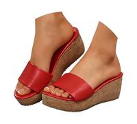 Generico Sandali Donna Neri Plateau Sandali Estive Zeppa da Donna con Punta,Plateau Effetto Sughero E Cinturini in Similpelle. Scarpe Estive Comode per Beige Scarpe (Red,37)