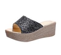 Generico Sandali Donna Platform Comoda con Zeppa Estive Sandali da Donna Summer New Pattern Paillettes Fashion Comode E Versatili On Shoes Ciabatte Spiaggia Ortopedici Estivi (Black,38)