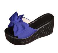 Generico Sandali Donna Platform Comoda Ortopedici Estivi Pantofole da Donna Estive,Nuove Pantofole con Zeppa Europee E Americane con Fiocco E Piattaforma Sandali Zeppa Scarpe da (Blue,38)