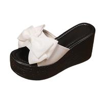 Generico Sandali Donna Platform Comoda Ortopedici Estivi Pantofole da Donna Estive,Nuove Pantofole con Zeppa Europee E Americane con Fiocco E Piattaforma Sandali Zeppa Scarpe da (White,35)