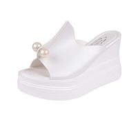 Generico Sandali Donna Platform Comoda Ortopedici Estivi Pearl Spessi Bottom Slippers Sandals Ladies Shoes Women'S Solid Women'S Sandali Ciabatte Estive Donna Comode Scarpe da Eleganti (White,35)