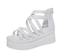 Generico Sandali Donna Platform Comodi Estive con Tacco Scarpe da Donna Alla Sandali con Tacco In Spugna Romani Cerniera Posteriore Cuoio Bassi Scarpe (White,37)