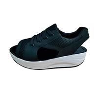 Generico Sandali Donna Platform Sandali Zeppa Donna Estive confortevole Suola A Punta Tacco A Zeppa Traspirante Scarpe Dondolo In Rete Comfort Sport Casual Estive (Black,41)