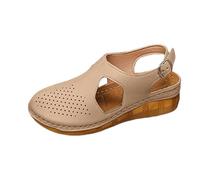 Generico sandali donna,sandali con zeppa donna,Women's Sandals With Closed Toe And Buckle Closure For Beach Casual Wear In Plus Sizes Infradito Bassi (Khaki, 43)