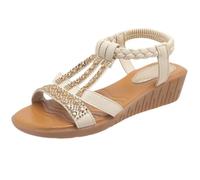 Generico Sandali Donna Sandali con Zeppa Estivi Decorati Strass Intrecciati Punta Aperta Traspiranti Comodi Leggeri Antiscivolo Soffice Soletta per Occasioni e Passeggiate in Centro Città