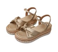Generico sandali donna,scarpe zeppa donna estive,Plus Size Chunky Sole European Style Rope Trimmed Toe Exposed Summer Single Strap Buckle Solid Color Bow Tie Flat Tacco E T Bar (Gold, 39)