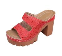 Generico Sandali Donna Tacco Basso Scarpe Basse Eleganti Pantofole con Tacco Spesso E Plateau Per Donne Di Grandi Dimensioni,Europee E Americane,con Un Carattere Sandali Estivi (Red,36)