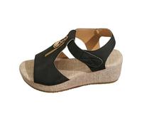 Generico Sandali Donna Zeppa Zeppe Estive Bianchi Comoda Sandali da Donna con Plateau,Cerniera Decorativa,Punta,Cinturino Posteriore,Scarpe Estive con Suola Zeppa (Black,36)