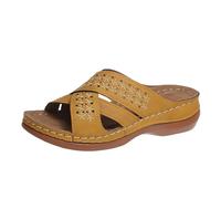 Generico Sandali Donna Zeppa Zeppe Estive Bianchi Eleganti Thick Bottom Slope And Fashion Outside Wearing Open Toed Square Head Cold Drags Women'S Shoes Korean Denim Sandali Donna Chiusi (Yellow,39)