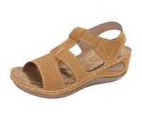 Generico Sandali Donna Zeppa Zeppe Estive Eleganti Comoda Sandali con Zeppa Ortopedici da Donna,Estivi,con Punta E Cinturino Alla Caviglia,Plateau,Casual,Gioiello (Brown,41)