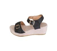 Generico Sandali Donna Zeppa Zeppe Estive Neri Eleganti Sandali da Donna con Plateau,Cinturino Regolabile con Fibbia,Punta,Scarpe Estive Suola Testurizzata Effetto (Black,38)