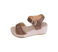 Generico Sandali Donna Zeppa Zeppe Estive Neri Eleganti Sandali da Donna con Plateau,Cinturino Regolabile con Fibbia,Punta,Scarpe Estive Suola Testurizzata Effetto (Brown,37)