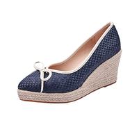Generico Sandali Donna Zeppa Zeppe Estive Ortopedici Comodi Espadrillas con Zeppa E Piattaforma Single Women High Heel Bow Fisherman Women Pointed Shose Of Sandali Cuoio Donna Bassi (Blue,40)
