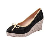 Generico Sandali Donna Zeppa Zeppe Estive Ortopedici Comodi Espadrillas con Zeppa E Piattaforma Single Women High Heel Bow Fisherman Women Pointed Shose Of Sandali Cuoio Donna Bassi (Black,41)