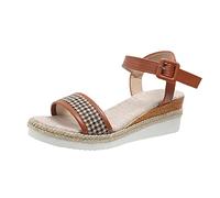 Generico Sandali Donna Zeppa Zeppe Estive Plateau Comodi Ladies Fashion Summer Thousand Bird Checker Fabric Chiusura Sandali con Suola Spessa con Tacco A Zeppa Tacco Donna (Brown,38)